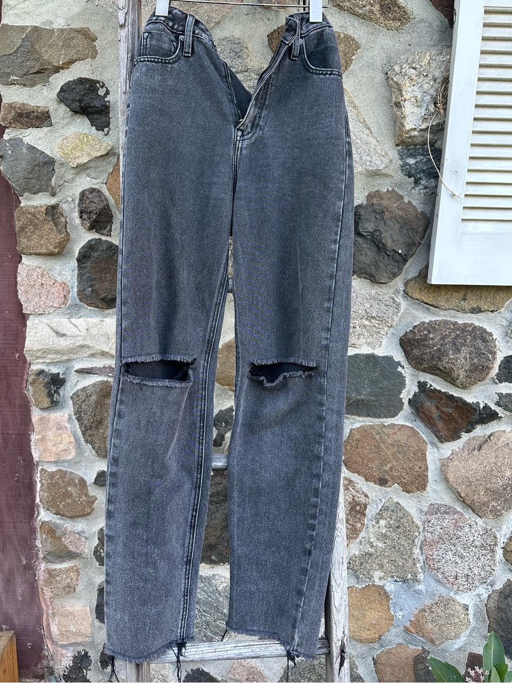 Vigold Billie 90s Jean Black High-Rise Women's Jeans with Knee Rips